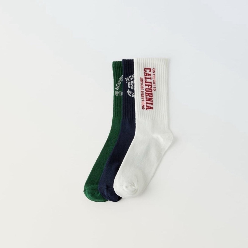 NWT Zara ribbed 3 pack varsity school tall socks size 10 12 years